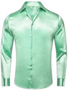 Green Silk Collared Shirt, Elegant Green Long Sleeve Shirt, Elegant Long Sleeve Green Shirt, Silk Semi-formal Tops, Semi-formal Silk Tops In Solid Color, Long Sleeve Silk Tops In Solid Color, Long Sleeve Silk Top In Solid Color, Silk Tops For Semi-formal Summer Occasions, Semi-formal Satin Shirt For Spring