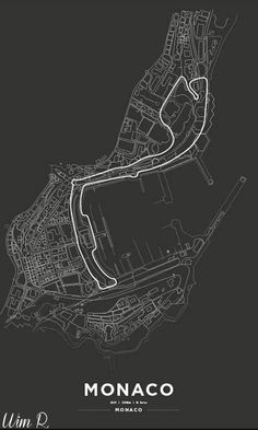 the monaco circuit map in black and white, framed on a dark gray paper background