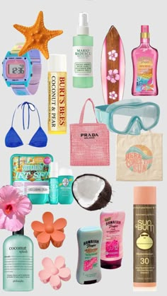 Beachy Makeup Products, Summer Wishlist Products, Summer Skincare Products, Summer Beauty Products, Summer Beach Bags, Summer Perfumes, Vacation Makeup, Surfergirl Style