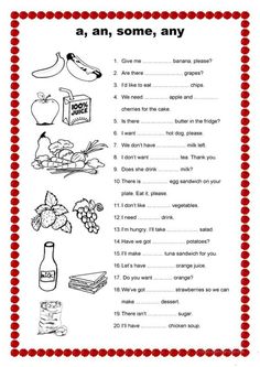 a printable worksheet with words and pictures to help students understand what food they are