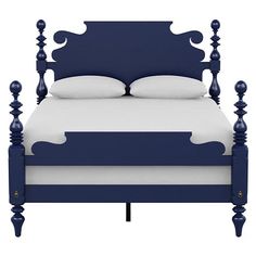 a bed with blue headboard and foot board on it's sides, against a white background