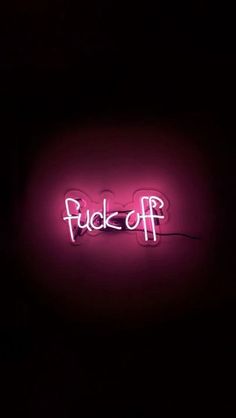 a neon sign with the word f k off written in white on a black background