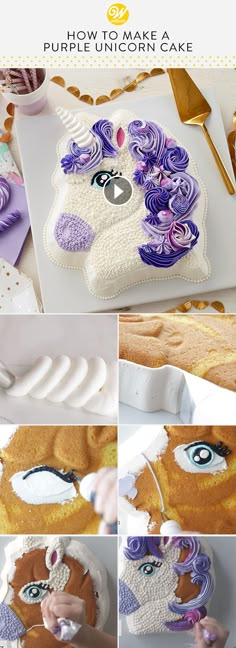 a collage of pictures showing how to make a cake