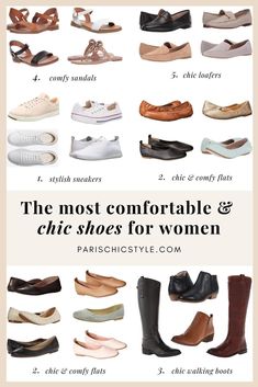 The Most Comfortable Shoes For Women. These are chic & stylish shoes for walking, work, street style, travel, & everyday wear. No need to sacrifice comfort for stylish shoes. Paris Chic Style, best walking shoes for women, best shoes for women, best travel shoes, best shoes for work, best shoes for walking, street style shoes, fashion, best sneakers for women best boots for women, best ballet flats best loafers for women, best sandals stylish walking shoes stylish sneakers parisian style Clarks Shoes Women Work, Comfy Stylish Shoes, Shoe Basics For Women, Work Shoes Women The Office Comfy, Chic Walking Shoes, Comfortable Walking Boots Women, Most Comfortable Shoes For Women, Capsule Shoes Women, Stylish Walking Shoes For Women