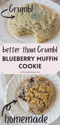 blueberry muffin cookie on a white plate with the words, better than crumbl