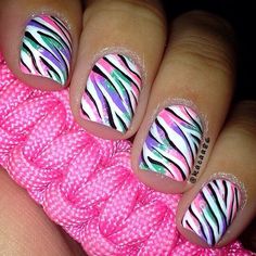 Unique Nails Designs, Sumner Nails, Do It Yourself Nails, Pattern Nails, Painting Nails, Water Marble Nails, Zebra Nails, Fingernail Designs, Sns Nails