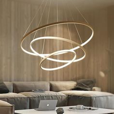 31'' LED 3-Light Pendant Light Modern Contemporary Circle Aluminum Acrylic Circle Pendant Lights-dazuma Pendant Lights For Living Room, Circle Pendant Light, Rings Acrylic, Circle Rings, Modern Pendant Lights, Lights For Living Room, Staircase Lighting, Pendant Light Design, Led Ceiling Lamp