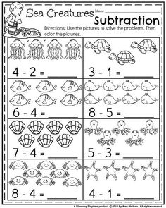 the worksheet for subtraction with sea creatures