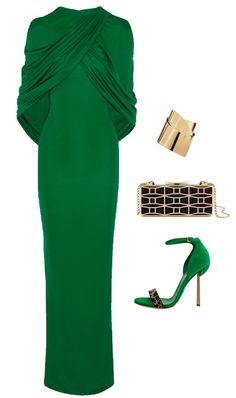 "Green Envy" : Givenchy dress; Alexis Bittar bracelet; Kate Spade clutch; Sergio Rossi shoes Givenchy Dress Couture, Green Dress Accessories, Elegant Dresses Classy Chic, Givenchy Dress, Sergio Rossi Shoes, Kate Spade Clutch, Glam Chic, Chique Outfits, Rossi Shoes