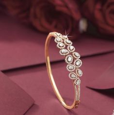 #gold #bracelet #jewelry #jewelrydesigner #latest #jewellerydesign #fashion #goldjewelryideas #rosegoldjewellery Diamond Bracelet Design Indian, Bridal Diamond Necklace Design, Rose Gold Jewelry Necklace, White Stone Bracelet, Oval Bangle, Bridal Jewellery Earrings