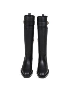 Leather knee boot black colour look inspired by equestrian models square shape of the tip thick leather sole strap with gancini buckle on the shaft adds an iconic touch heel height 2 cm side zip closure composition 100% calfskin internal composition 100% leather made in italy Leather Knee Boots, Equestrian Boots, Knee Boot, Ferragamo Shoes, Equestrian Style, Sneaker Wedge, Black Colour, Square Shape, Manolo Blahnik