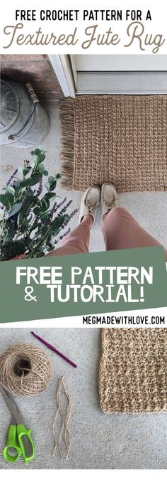 the free crochet pattern for rugs with text overlay that reads,