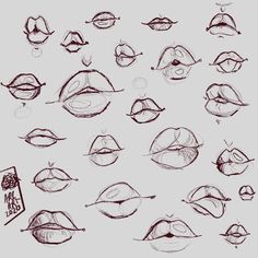 a bunch of different types of lips drawn in pencil on paper with the caption's name