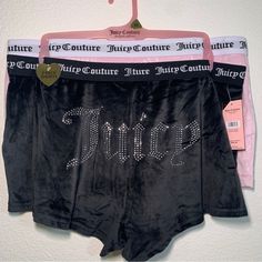 2 Pack Of Juicy Couture Velour Sleep Shorts Xl *New With Tags* One Pair Is Black Velour With Juicy Bling Butt (: The Other Pair Is Pink Velour With Juicy Crown Symbol And Logo Print. I Also Have A Juicy Couture Velour Bling Nightgown In My Shop That Would Be Great To Bundle! I Accept Offers! Tags: Y2k Juicy Couture Velour Velvet Fleece, Pjs Sleep Shorts Pajama Shorts Pajama Pants Boxer Shorts, Words On Butt, Bling Butt, Bling Sequin Rhinestone Gemstone, Paris Hilton, Juicy Matching Set, Pink And Juicy Shorts, Sleep Shorts Womens, Juicy Couture Clothes, Crown Symbol, Fleece Pjs, Couture Clothes, Y2k Juicy Couture, Juicy Couture Black, Shorts Outfit