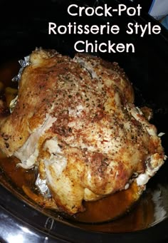 the chicken is cooked in the crock pot with rotissee style sauce on it