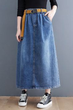 Plus Size-Fashion Denim Skirt Women Long Denim Skirt For Spring, Denim Skirt Jeans For Spring, Spring Dark-wash Denim Skirt, Spring Denim Skirt With Loose Fit, Spring Baggy Denim Skirt, Baggy Denim Skirt For Spring, Non-stretch Dark Wash Denim Skirt For Spring, Trendy Denim Blue Skirt For Spring, Baggy High-rise Summer Skirt