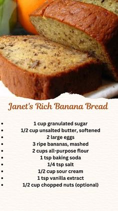 a banana bread recipe with instructions on how to make it