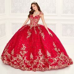 Red Quinceanera Dress from Princesa by Ariana Vara- PR30088 Red Quince Dress, Red Quinceanera Ideas, Fabric Beading, Tulle Shawl, Red Wedding Gowns, Red Quinceanera Dress, Quinceañera Dresses, Red Quince, Shoulder Piece