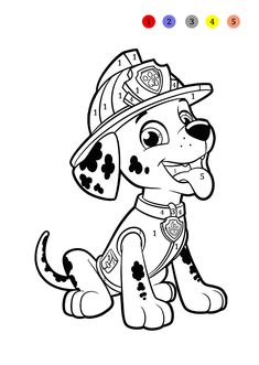 a coloring page with a dog wearing a fireman's hat