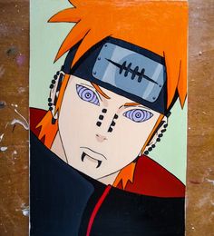 a painting of naruto from naruto is on the wall next to a piece of wood