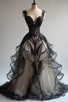 Spider Web Wedding Dress, Elegant Wedding Dress Black, Gothic Wedding Dress White, Prom Dresses A Line, Black Wedding Gowns, Gothic Wedding Dress, Dresses A Line, Goth Wedding, Dark Wedding