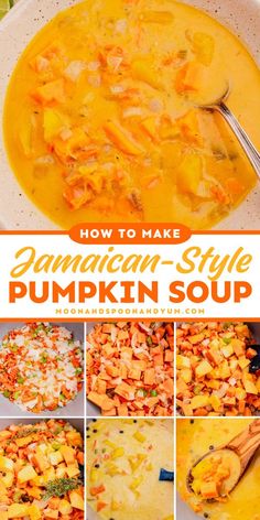 Let’s enjoy Jamaican Style Pumpkin Soup, the best comfort food recipe! With simple ingredients, this one pot Caribbean meal is gluten free, vegan, and dairy free. A hearty soup that’s perfect for cozy nights! Try it today! Vegan Soup Recipes, Pasta Dinners, Easy Comfort Food