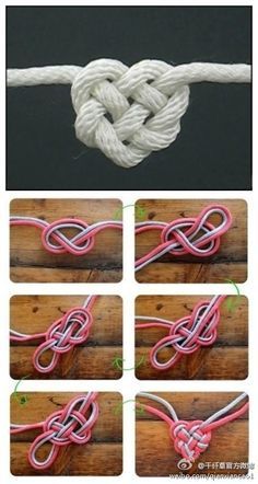 instructions to make a knotted knot for a sailor's knot necklace with pink and white cords