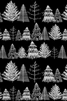 a black and white drawing of trees on a black background with the words, `'christmas