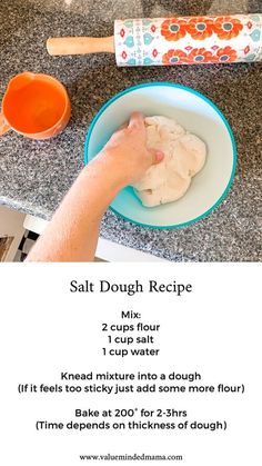 the recipe for salt dough is shown in this image, with instructions to make it