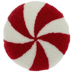 a red and white striped ball on a white background