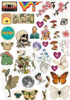 various stickers with different types of flowers and butterflies on them, including an image of a