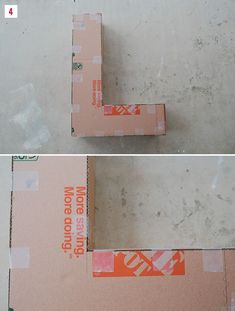 two pictures of the inside of a cardboard box