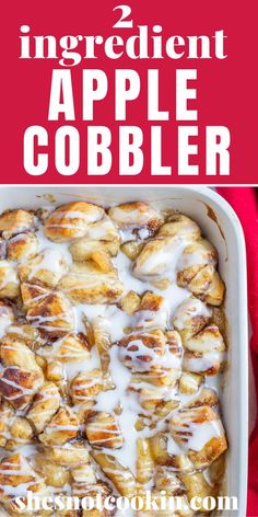 Cinnamon roll apple cobbler in red casserole dish. Cinnamon Rolls Pie, Cinnamon Roll Apple Cobbler, Apple Cinnamon Roll Bake, Pillsbury Cinnamon Roll Recipes, Cinnamon Roll Desserts, Apple Pie Desserts, Best Easy Dessert Recipes, Cinnamon Roll Apple Pie, Fall Dessert Recipes Easy