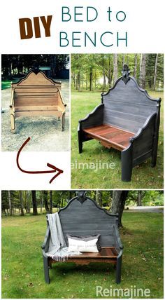 an old bed is transformed into a bench