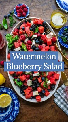 watermelon, blueberries, and raspberry salad on a plate