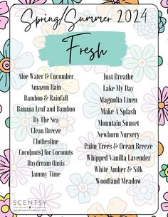 a poster with flowers and the words spring summer fresh