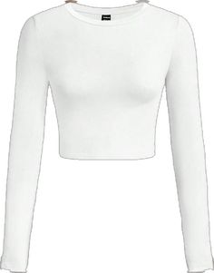 White High Stretch Crew Neck Crop Top, High Stretch White Crop Top, White Fitted Long Sleeve Crew Neck Top, Basic High Stretch Solid Color Tops, Solid Color Fall Crop Top, Solid Color Stretch Crop Top, Solid Stretch Crop Top, White High Stretch Long Sleeve Top, Cropped Cotton Solid Color Tops