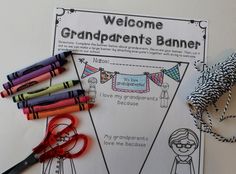 a welcome grandparents banner with scissors and crayons