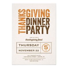 the thanksgiving dinner party flyer is shown with an orange and brown tyurine on it