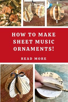 Sheet Music Ornaments Diy, Free Christmas Music, Sheet Music Ornaments, Paper Ornaments Diy, Music Christmas Ornaments, Christmas Paper Craft, Sheet Music Crafts, Music Christmas, Music Ornaments