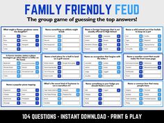 the family friendly field game is shown in blue and white, with instructions on how to play