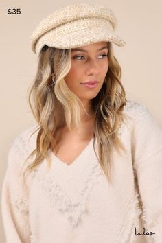 Amp up your autumn aesthetic with the San Diego Hat Co. Nine to Five Beige Tweed Newsboy Cabbie Hat! Soft and cozy wool-blend fabric boasts a chic tweed design as it shapes this retro-cute, newsboy-style cap. The shallow rounded brim continues into a low, banded collar with a flexible, slightly rounded top for an adorable look that's sure to be a winter winner! Lined. 2. 5" Hard Brim. 21" Interior Circumference. 50% Wool, 50% Polyester. Imported. Lulus | Nine to Five Beige Tweed Newsboy Cabbie H Newsie Cap, Tweed Design, Style Uniform, Nine To Five, Winter Accessories Fashion, Cold Weather Hats, Cabbie Hat, Cap Outfit, 90s Trends