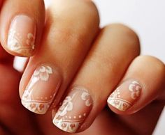 This lacy simple design would give your nails just a little bit of elegance on your wedding day! Lace Wedding Nails, Lace Nail Art, Unghie Nail Art, Lace Nails, Her Nails, Creative Nail Designs, Pearl And Lace