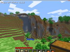 an image of a computer screen shot of a minecraft video game with trees and mountains in the background