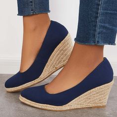 Suisecloths Platform Espadrilles Wedge Sandals Closed Toe Slip on Pumps Oshnow Orthopedic Sandals, Heeled Espadrilles, Women's Slip Ons, Slip On Pumps, Platform Espadrilles, Wedge Heel Sandals, Platform Heel, Black Slip Ons, Espadrilles Wedges