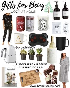 gifts for the home that are handwritten recipe, cutting board, and wine bottle