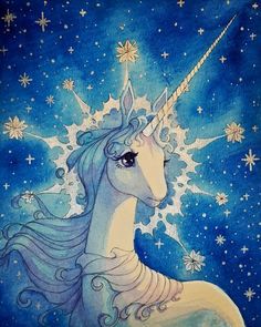 a painting of a unicorn with stars on its head