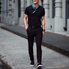 All black outfit with a neck accessory  by @marcelfloruss [ http://ift.tt/1f8LY65 ] Neckerchief Men, One Dapper Street, 21 Outfits, White Outfit For Men, 2022 Fashion Trends, White Shirt Outfits, Americana Vintage, White Sneakers Men, Guy Style