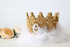 Sparkly Number for Birthday Lace Crown - Add On - Lace Crown - Crown NOT Included Feather Cake Topper, One Cake Smash, Mini Tiara, Feather Cake, Crown Cake Topper, First Birthday Crown, Lace Crown, Gold First Birthday, Baby Crown