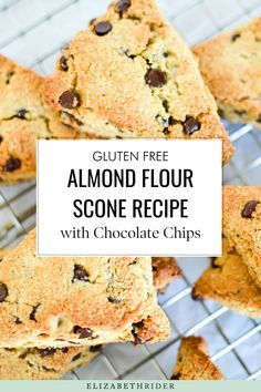 gluten free almond flour scone recipe with chocolate chips on a cooling rack